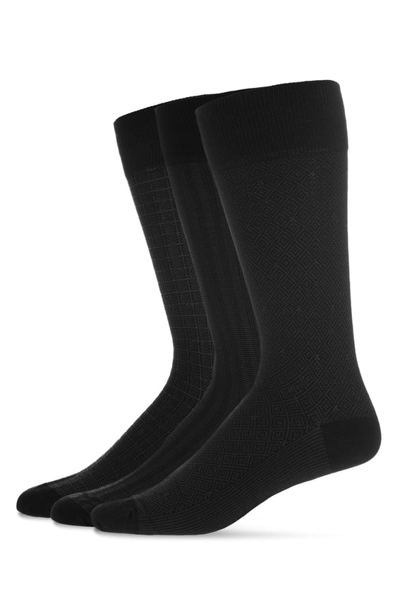 Men's 3 Pair Pack Assorted Mercerized Cotton Blend Crew Socks - Mens - Male, 9-11, Black