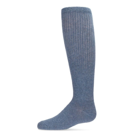 MeMoi Athletic Ribbed Cotton Blend Knee High Sock - Girls - Female, 11-13, Med Denim Heather