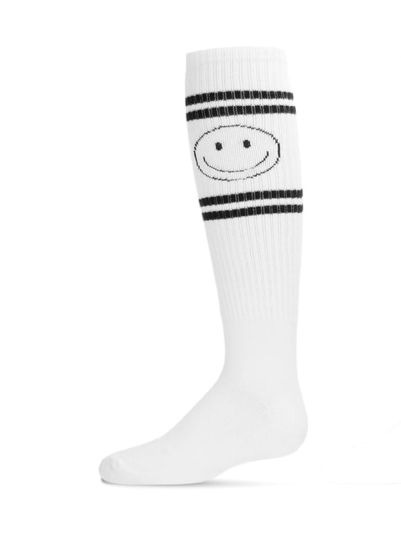 Athletic Smiley Cotton Blend Knee High Socks - Girls - Female, 8, White