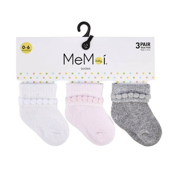 MeMoi Baby Bootie Cotton Blend Socks 3 Pack