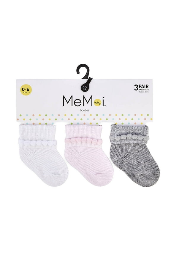 Baby Bootie Cotton Blend Socks 3 Pack