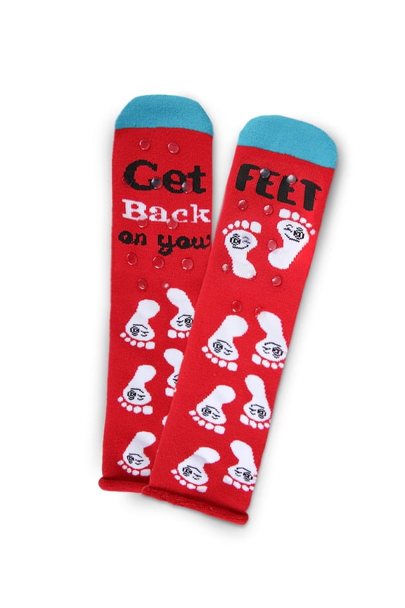 Back On Your Feet Greeting Card Sock | Hospital Socks MeMoi One Size / Red