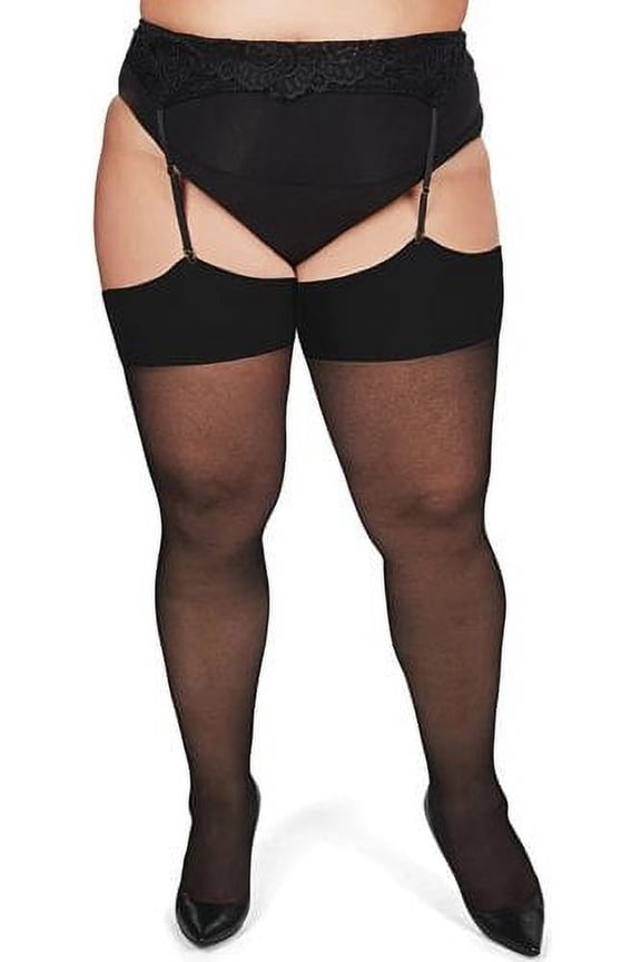 Women's Back Seam/Cuban Heel Plus Size Curvy Thigh High Stocking - Womens - Female, 3X/4X, Black-Black
