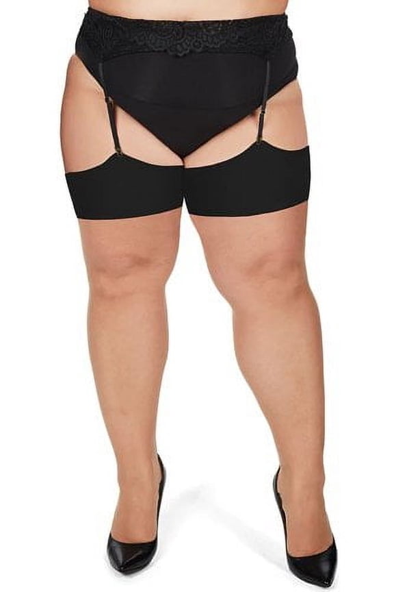 Women's Back Seam/Cuban Heel Plus Size Curvy Thigh High Stocking - Womens - Female, 5X/6X, Nude-Black