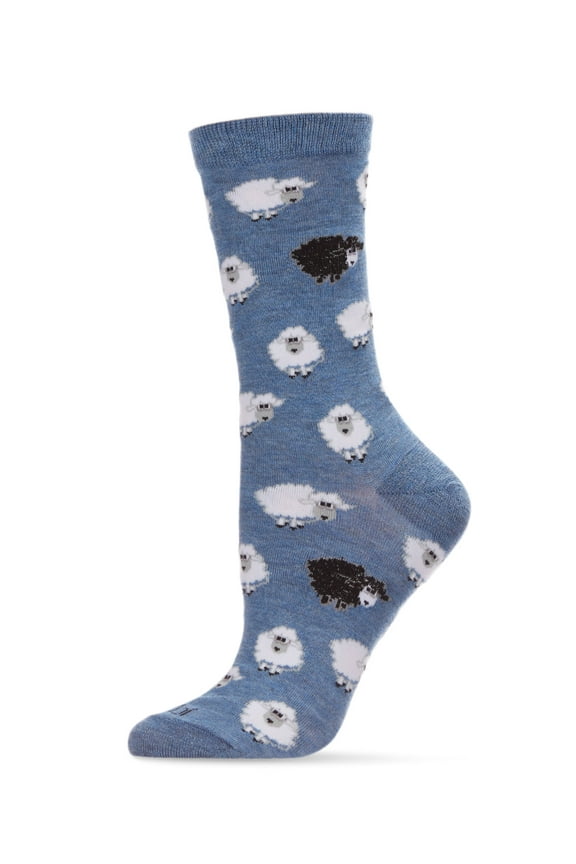 Bah Bah Black & White Sheep Bamboo Blend Crew Sock - Mens - Male