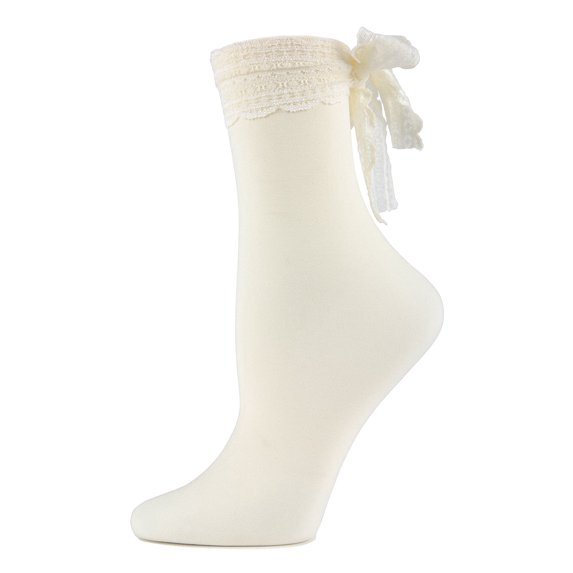 MeMoi Women's Ballerina Chiffon Lace Ribbon Ankle Socks - Womens - Female, One Size, Ivory