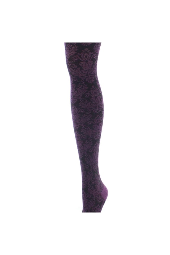 Baroque Patterned Cotton Blend Sweater Tights - Womens - Female (Medium/Large, Grape Heather)