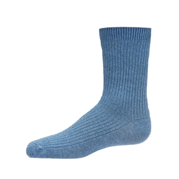 MeMoi Kids Unisex Ribbed Cotton Rich Crew Socks, 6, Light Denim