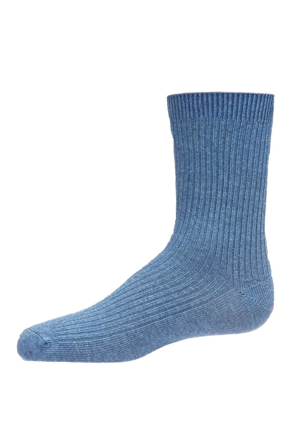 Kids Unisex Ribbed Cotton Rich Crew Socks, 6, Light Denim