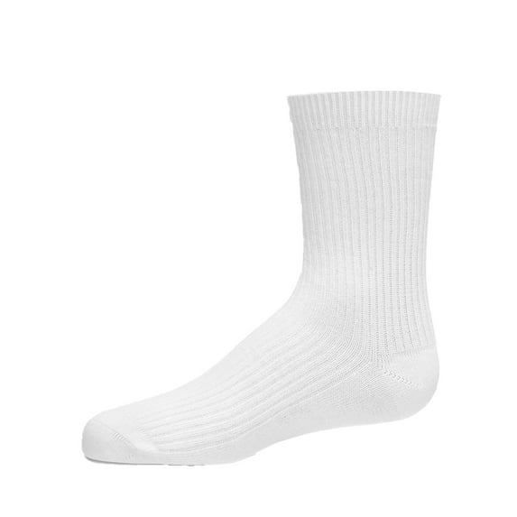 MeMoi Kids Unisex Ribbed Cotton Rich Crew Socks, 00, White