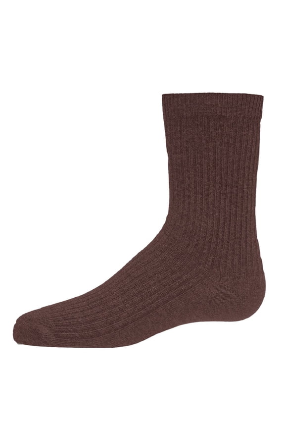 Kids Unisex Ribbed Cotton Rich Crew Socks, 6, Cocoa