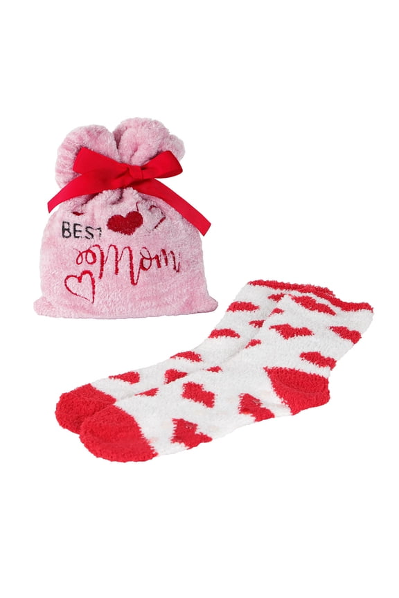 Best Mom Cozy Socks & Gift Bag Set, One Size, Pink
