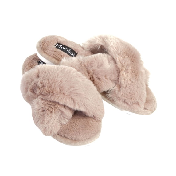 Women's MeMoi MZP05445 Beverly Faux Fur Open Toe Plush Slipper (Taupe L)