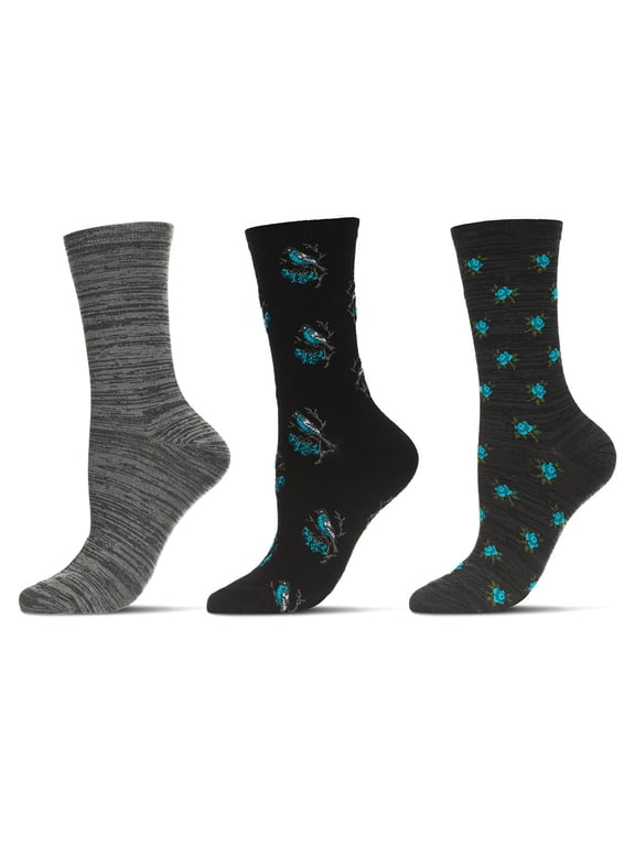 Women's 3 Pair Pack Birds Rayon From Bamboo Crew Socks - Womens - Female, 9-11, Black