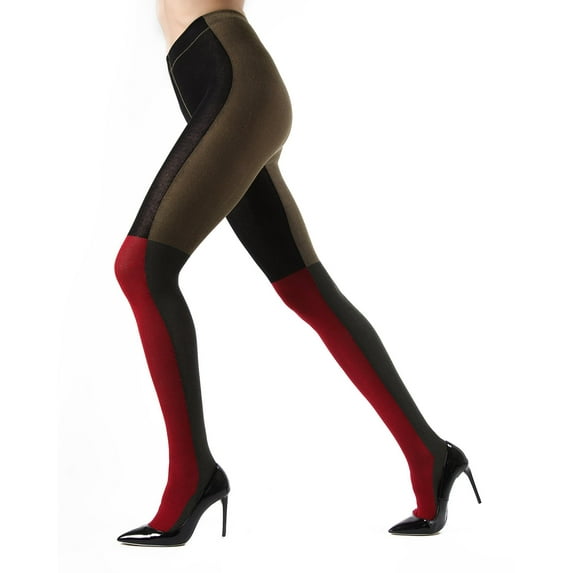 MeMoi Blockbuster Color Block Opaque Tights - Womens - Female (Small/Medium, Peacoat Blue)