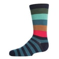 thumbnail image 1 of MeMoi Boys Bold Stripes Cotton-Rich Fine-Gauge Crew Sock - Boys - Male, 10-12, Navy, 1 of 7