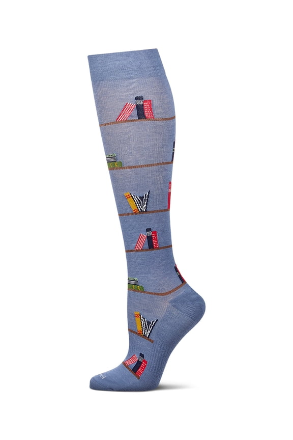 Women's Bookshelf Bamboo Compression Socks, 9-11, Denim