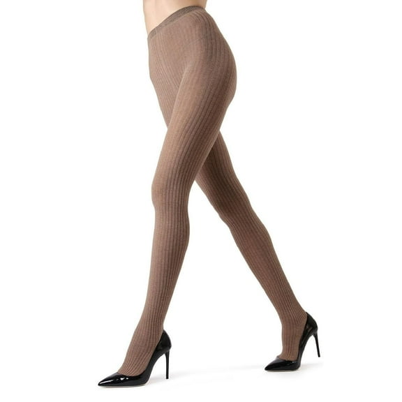 MeMoi Boston Ribbed Cotton Blend Sweater Tights - Womens - Female (L-XL, Light Taupe Heather)