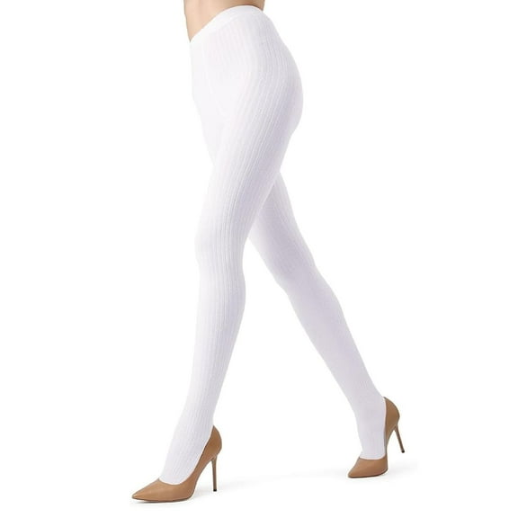 MeMoi Women's Boston Ribbed Cotton Blend Sweater Tights - Womens - Female (M-L, White)