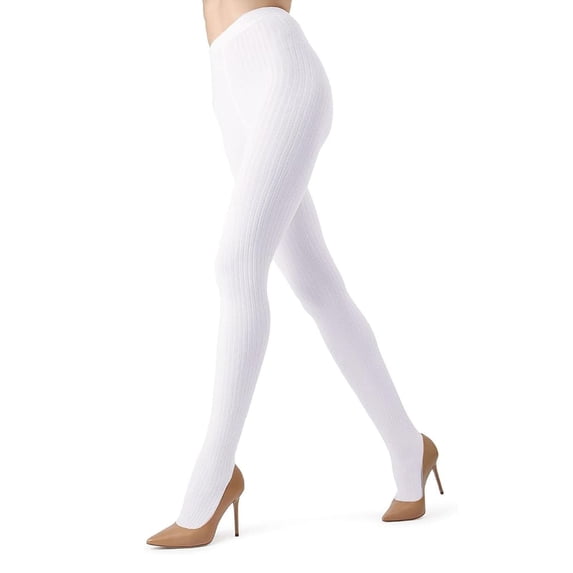 MeMoi Women's Boston Ribbed Cotton Blend Sweater Tights - Womens - Female (S-M, White)