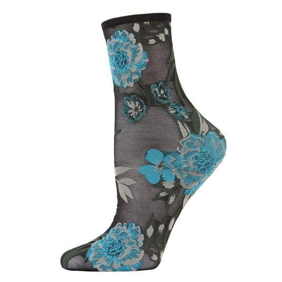 MeMoi Botanic Bunches Sheer See-Through Anklet Socks - Womens - Female, One Size, Black