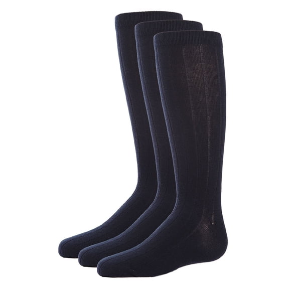 MeMoi 3 Pair Pack Basic Cotton Blend Ribbed Crew Socks - Boys - Male, 9-11, Navy