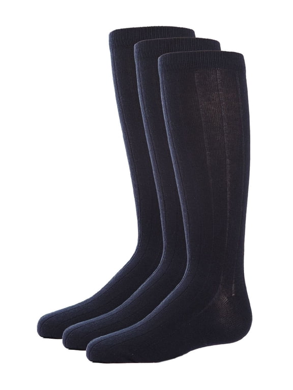 3 Pair Pack Basic Cotton Blend Ribbed Crew Socks - Boys - Male, 9-11, Navy