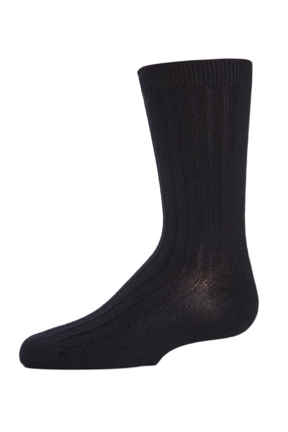 Boys' Essential Ribbed Mercerized Cotton Crew Socks - Boys - Male, 8, Black