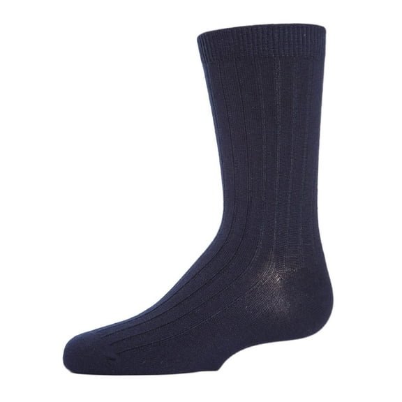 MeMoi Boys' Essential Ribbed Mercerized Cotton Crew Socks - Boys - Male, 12, Navy