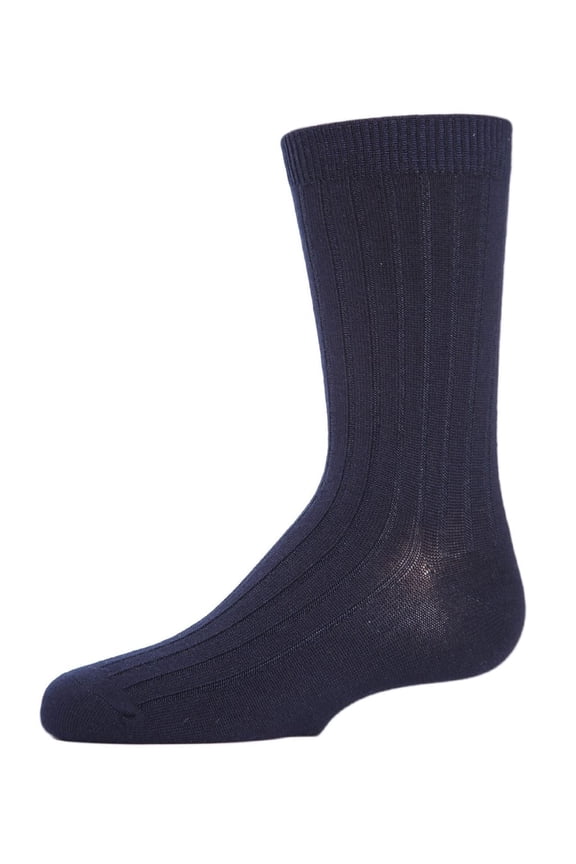 Boys' Essential Ribbed Mercerized Cotton Crew Socks - Boys - Male, 8, Navy
