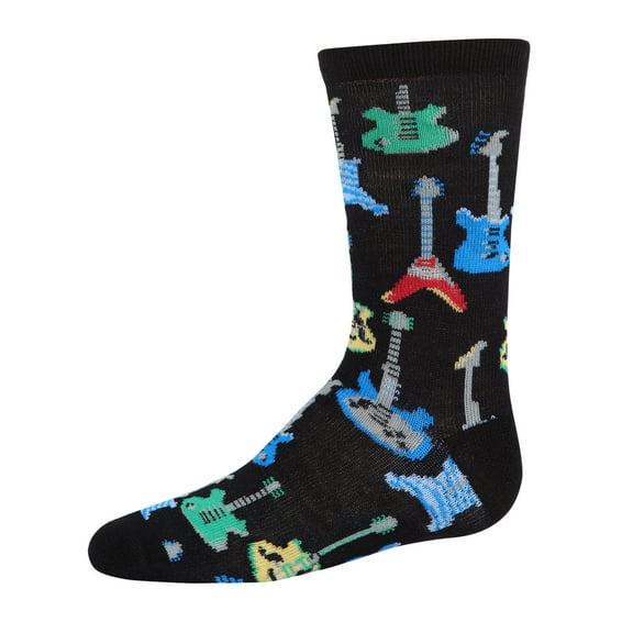 MeMoi Boys' Guitar Rayon from Bamboo Blend Crew Socks - Boys - Male, 8-9, Black