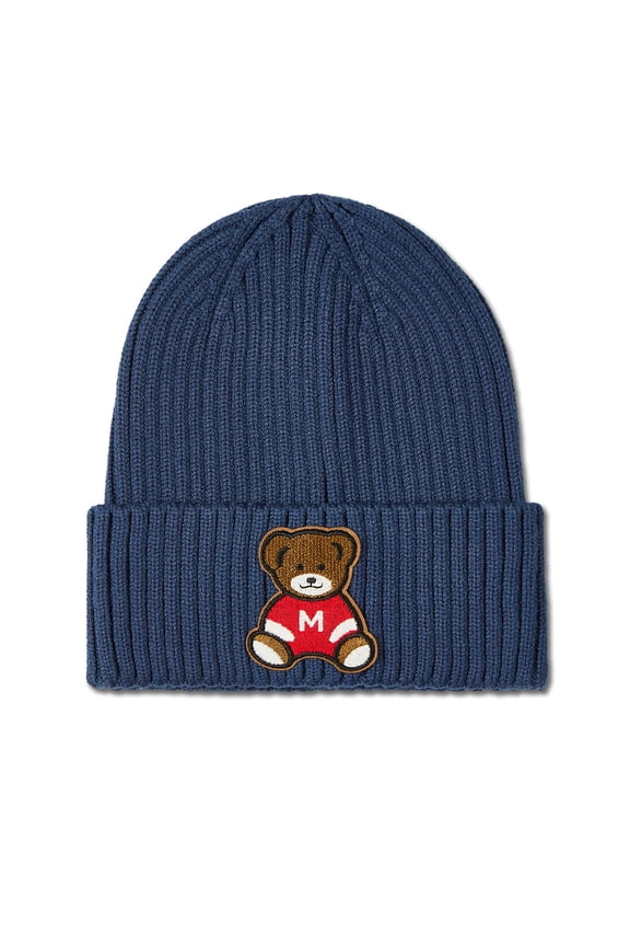 Boys "MeMoi Teddy Bear" Ribbed Rayon-Blend Embroidered Beanie - Boys - Male (L, Blue)