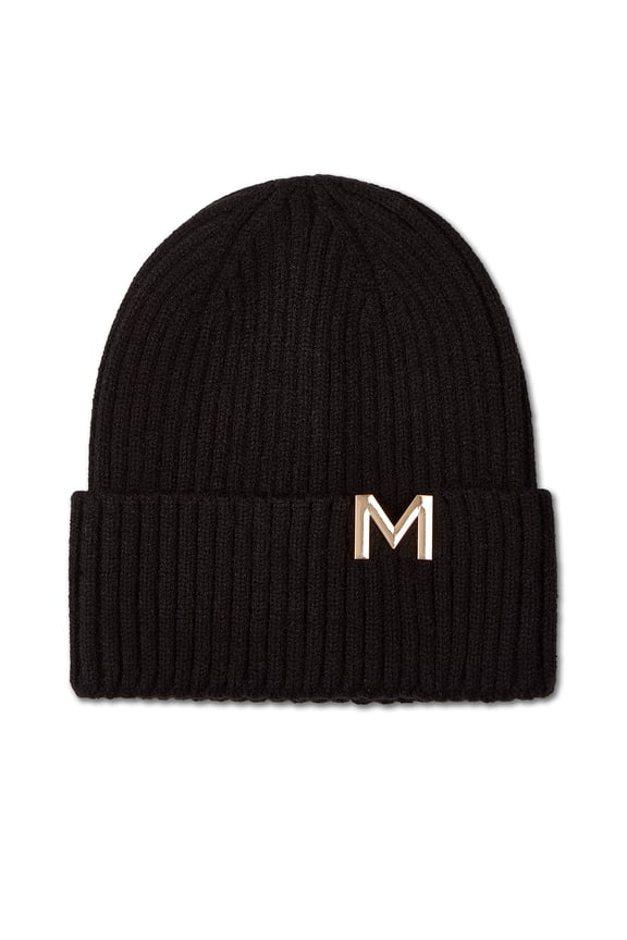 Boys Ribbed Metal M Cut-Out Design Rayon Blend Beanie - Boys - Male (S, Ivory)
