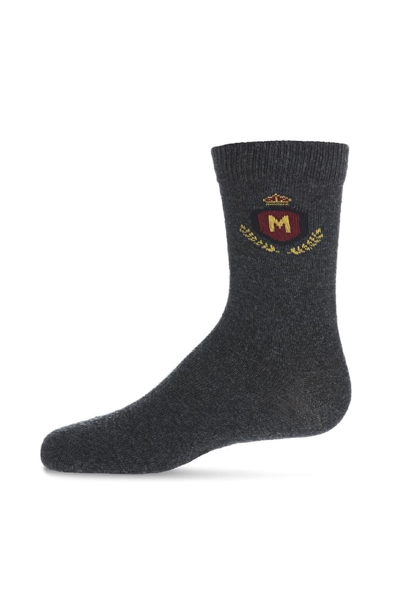 Boys Stitched M Crest Solid Color Dress Crew Socks - Boys - Male, 8-9, Charcoal