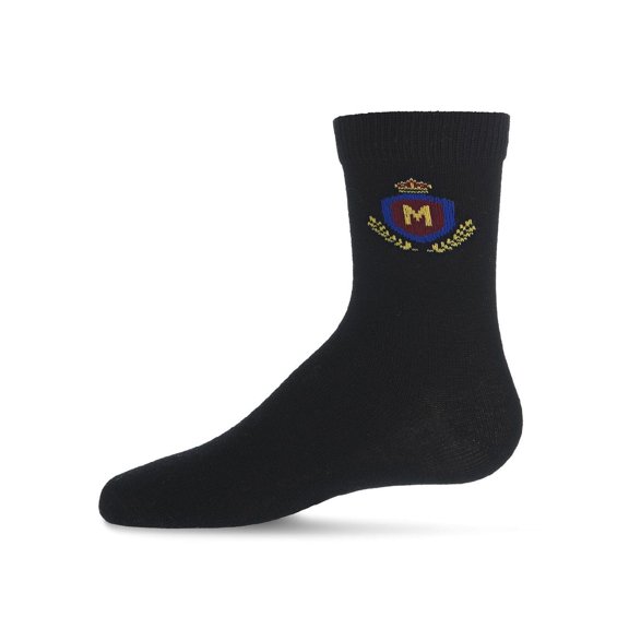 MeMoi Boys Stitched M Crest Solid Color Dress Crew Socks - Boys - Male, 6-7, Black