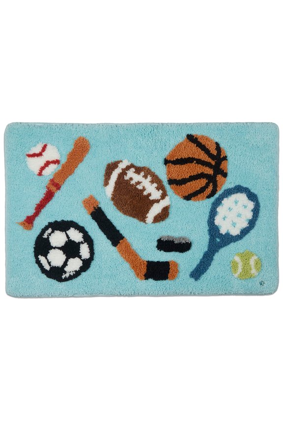 Boys Ultra-Plush Sports-Themed Bedside Camp Mat, One Size, Sky Blue