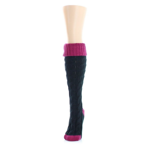 MeMoi Braid Tip Chunky Knit Two Tone Knee High Socks - Womens - Female (One Size, Black/Sangria)