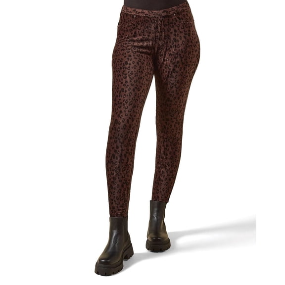 MeMoi Brown Corduroy Cotton Blend Animal Print Leggings - Womens - Female (Medium/Large, Brown)
