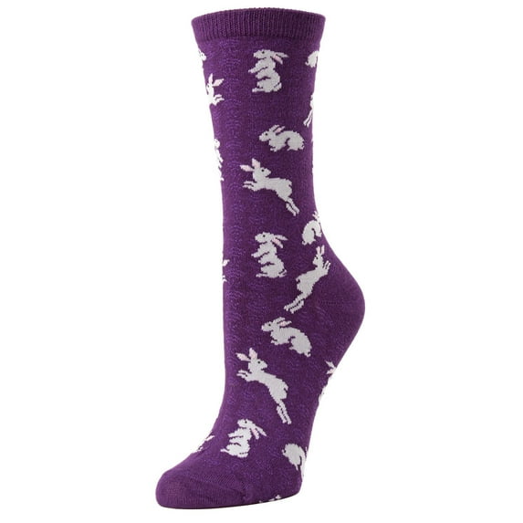 MeMoi Women's Bunny Hop Bamboo Blend Novelty Crew Socks - Womens - Female, 9-11, Blackberry Cordial