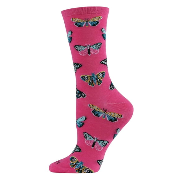 MeMoi Butterfly Bamboo Blend Crew Socks - Womens - Female, 9-11, Carmine Rose