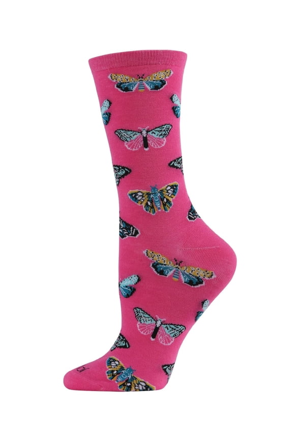 Butterfly Bamboo Blend Crew Socks - Womens - Female, 9-11, Carmine Rose
