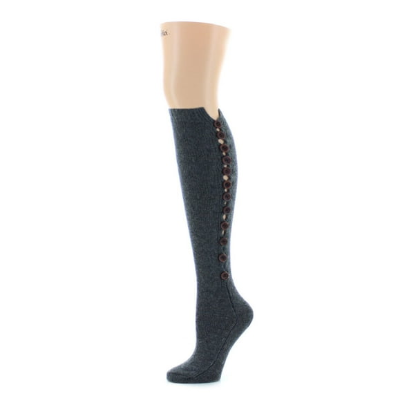 MeMoi Buttonlap Chunky Knit Knee High Socks - Womens - Female, One Size, Dark Gray