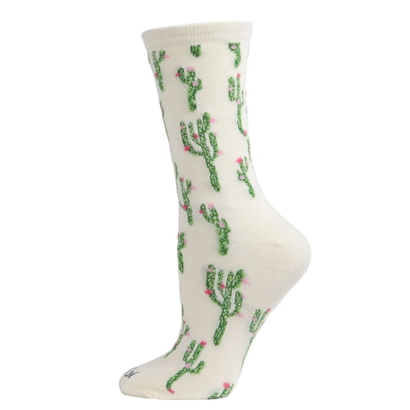MeMoi Cactus Bamboo Blend Crew Socks - Womens - Female, One Size, Marshmallow