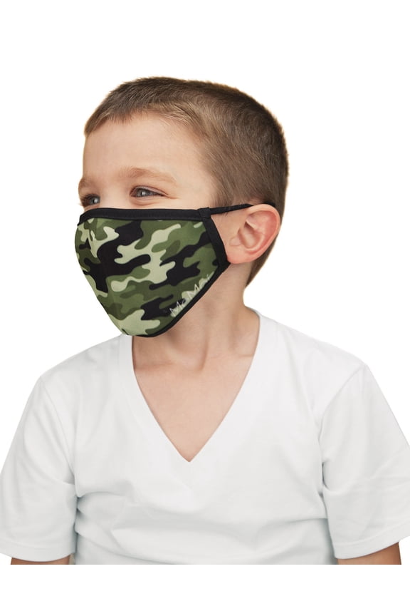 Camo Kids Fashion Face Covering with 5-Layer Filter Inserts, One Size, Green