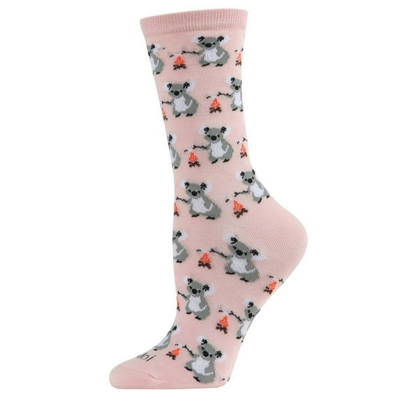 MeMoi Camping Koalas Bamboo Blend Crew Socks - Womens - Female, 9-11, Soft Pink