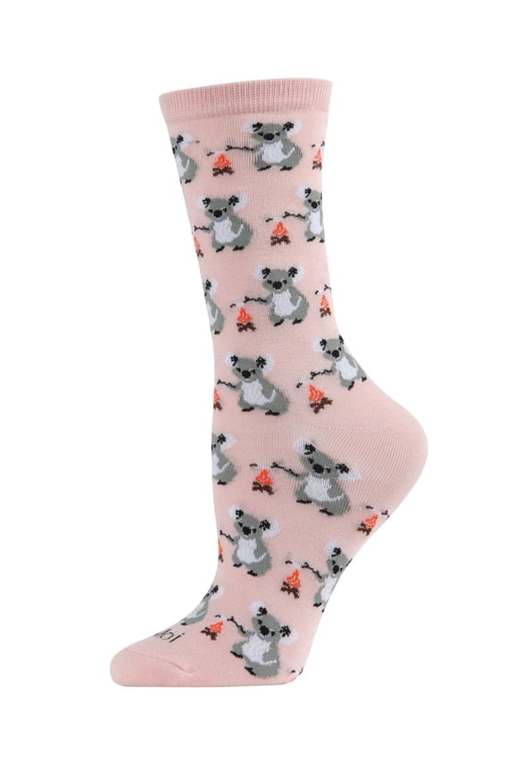 Camping Koalas Bamboo Blend Crew Socks - Womens - Female, 9-11, Soft Pink
