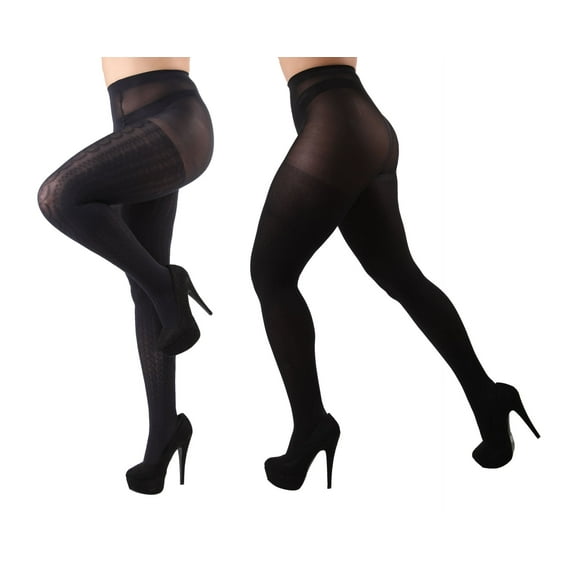 MeMoi Candelabra/Solid Control Top Tights 2 Pack - Womens - Female (Medium/Large, Black-Black)