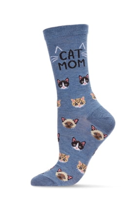 Cat Mom Bamboo Blend Crew Socks - Womens - Female, 9-11, Med Gray Heather