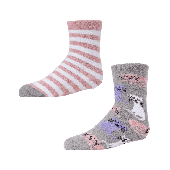 MeMoi Cats 2-Pair Fuzzy Socks | Knee Highs By MeMoi One Size / Gray