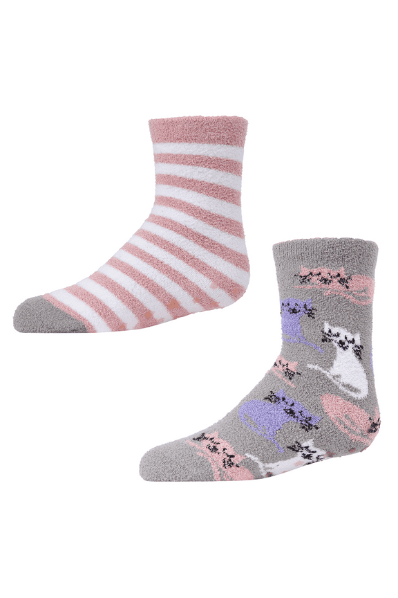 Cats 2-Pair Fuzzy Socks | Knee Highs By MeMoi One Size / Gray